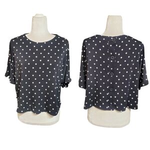 Adrianna Papell Printed Cropped Knit Dolman Sleeve Polka Dot Top Size Small